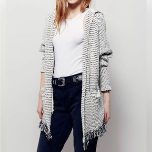 EUC- Free People Love Me Tender Cardi Size Small Hooded knit with fringe